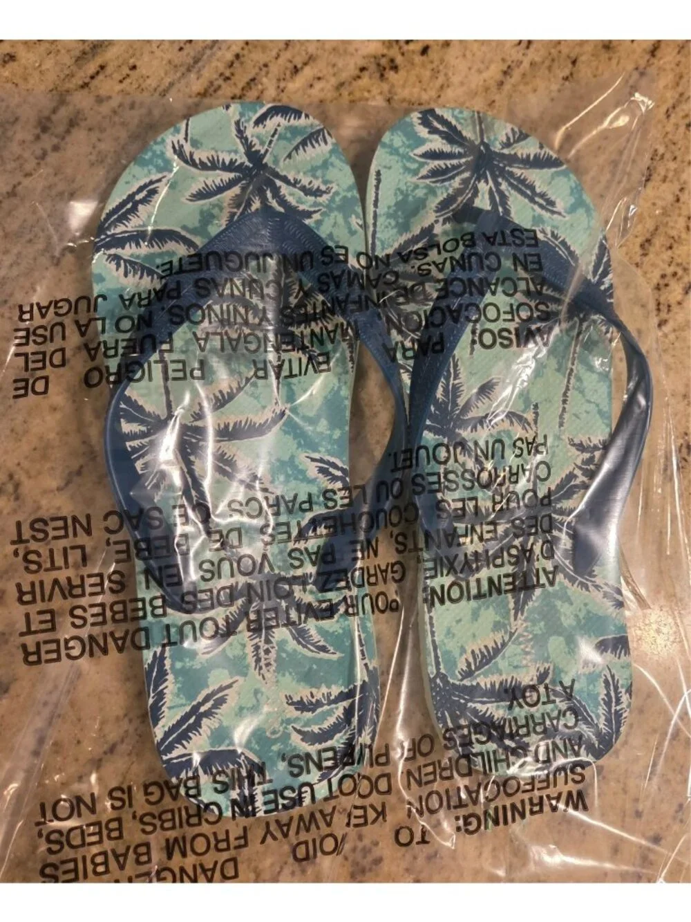 OLD NAVY MEN'S 8-9 Palm Tree Print Blue Thong Rubber Flip Flops Large